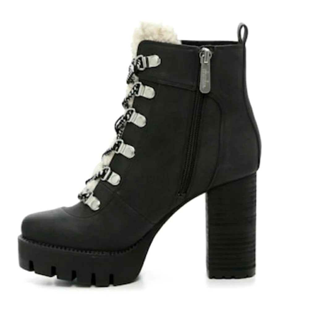 NIB Charles By Charles Weary Platform Boot Black With Faux Fur